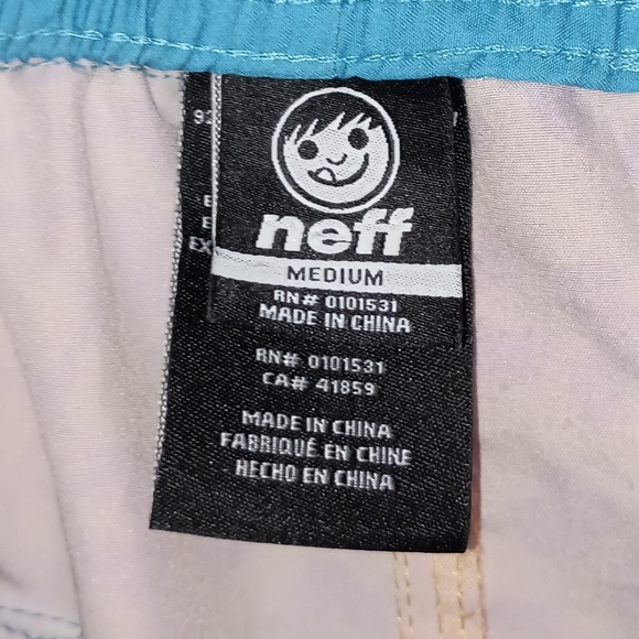 Mens Neff Orange Pink Blue Animal Print Drawstring Swim Trunks Size Medium - Picture 9 of 11